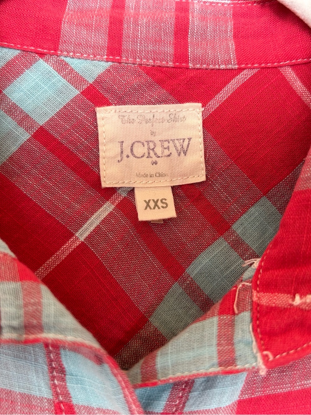 J. Crew Womens Red and Light Blue Plaid Button-Down Shirt, 100% Cotton Size XXS - Picture 3 of 6